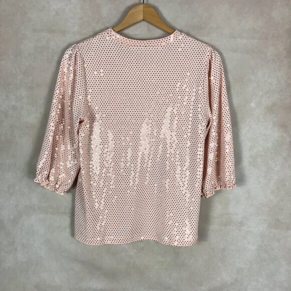 NANETTE LEPORE Coral Shimmer Dot 3/4 Sleeve Top NWOT M - Picture 7 of 11